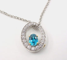 Charger l&#39;image dans la galerie, SALE--Whimsical Modernist Platinum 1.01 Ct Diamond 2 ct. Blue Zircon 14K Chain Pendant
