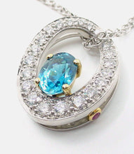 Charger l&#39;image dans la galerie, SALE--Whimsical Modernist Platinum 1.01 Ct Diamond 2 ct. Blue Zircon 14K Chain Pendant
