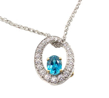 Charger l&#39;image dans la galerie, SALE--Whimsical Modernist Platinum 1.01 Ct Diamond 2 ct. Blue Zircon 14K Chain Pendant
