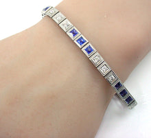 Load image into Gallery viewer, Iconic Art Deco Platinum Diamond Sapphire Straight Line Tennis Bracelet
