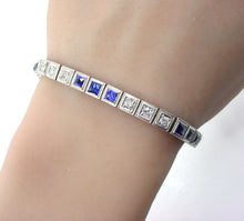 Load image into Gallery viewer, Iconic Art Deco Platinum Diamond Sapphire Straight Line Tennis Bracelet
