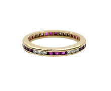 Charger l&#39;image dans la galerie, Rare Alternating Ruby Diamond 14k Yellow Gold Eternity Band Ring
