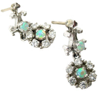 Load image into Gallery viewer, Vintage Fiery Opal Brilliant Diamond 14k White Gold Drop Earrings
