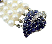 Charger l&#39;image dans la galerie, Cultured Pearl Sapphire Diamond 4-Strand 14k White Gold Bracelet
