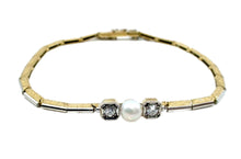 Charger l&#39;image dans la galerie, Edwardian Diamond Pearl Platinum Topped Gold Link Bracelet
