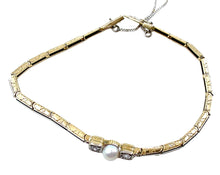 Charger l&#39;image dans la galerie, Edwardian Diamond Pearl Platinum Topped Gold Link Bracelet
