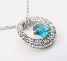 Charger l&#39;image dans la galerie, SALE--Whimsical Modernist Platinum 1.01 Ct Diamond 2 ct. Blue Zircon 14K Chain Pendant
