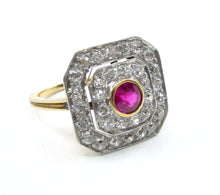 Charger l&#39;image dans la galerie, Platinum Top Edwardian 1.16 Ct. Diamond Ruby Hexagon Engagement Cocktail Ring
