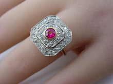 Charger l&#39;image dans la galerie, Platinum Top Edwardian 1.16 Ct. Diamond Ruby Hexagon Engagement Cocktail Ring
