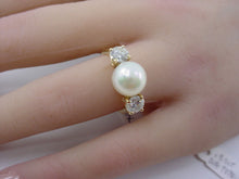 Load image into Gallery viewer, SALE--Vintage .80 Ct. Diamond Classic 14k Yellow Gold Pearl Trilogy Engagement Ring
