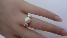 Load image into Gallery viewer, SALE--Vintage .80 Ct. Diamond Classic 14k Yellow Gold Pearl Trilogy Engagement Ring
