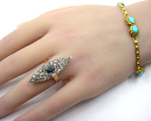 Charger l&#39;image dans la galerie, Antique Sapphire  Old Rose Cut Diamond 14k Gold Silver Navette Ring
