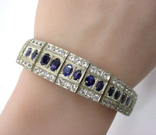 Charger l&#39;image dans la galerie, Stunning Antique Sapphire Silver Topped Rose Gold  Link Bracelet--Heavy
