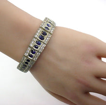 Charger l&#39;image dans la galerie, Stunning Antique Sapphire Silver Topped Rose Gold  Link Bracelet--Heavy
