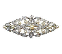 Charger l&#39;image dans la galerie, Lovely Platinum Belle Epoque 2.00 Ct Diamond Pearl Gold Pin Brooch
