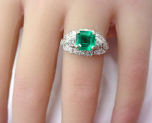 画像をギャラリービューアに読み込む, Art Deco Platinum Granat Brothers San Francisco Diamond Synthetic Emerald Ring
