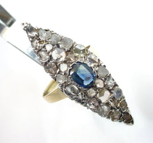 Charger l&#39;image dans la galerie, Antique Sapphire  Old Rose Cut Diamond 14k Gold Silver Navette Ring
