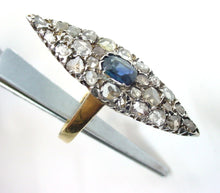 Charger l&#39;image dans la galerie, Antique Sapphire  Old Rose Cut Diamond 14k Gold Silver Navette Ring
