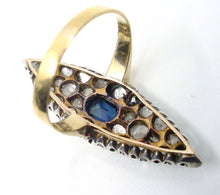 Charger l&#39;image dans la galerie, Antique Sapphire  Old Rose Cut Diamond 14k Gold Silver Navette Ring
