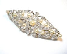 Charger l&#39;image dans la galerie, Lovely Platinum Belle Epoque 2.00 Ct Diamond Pearl Gold Pin Brooch
