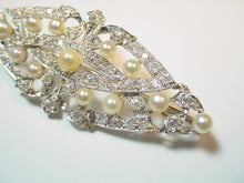 Charger l&#39;image dans la galerie, Lovely Platinum Belle Epoque 2.00 Ct Diamond Pearl Gold Pin Brooch
