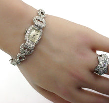 画像をギャラリービューアに読み込む, Heavy Platinum Wittnauer 2.98 Ct Diamond Art Deco Swiss Bracelet Watch-32 grams
