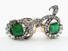 Charger l&#39;image dans la galerie, Luxe Retro 1940&#39;s Large Square Emerald Diamond 14k Gold Earrings
