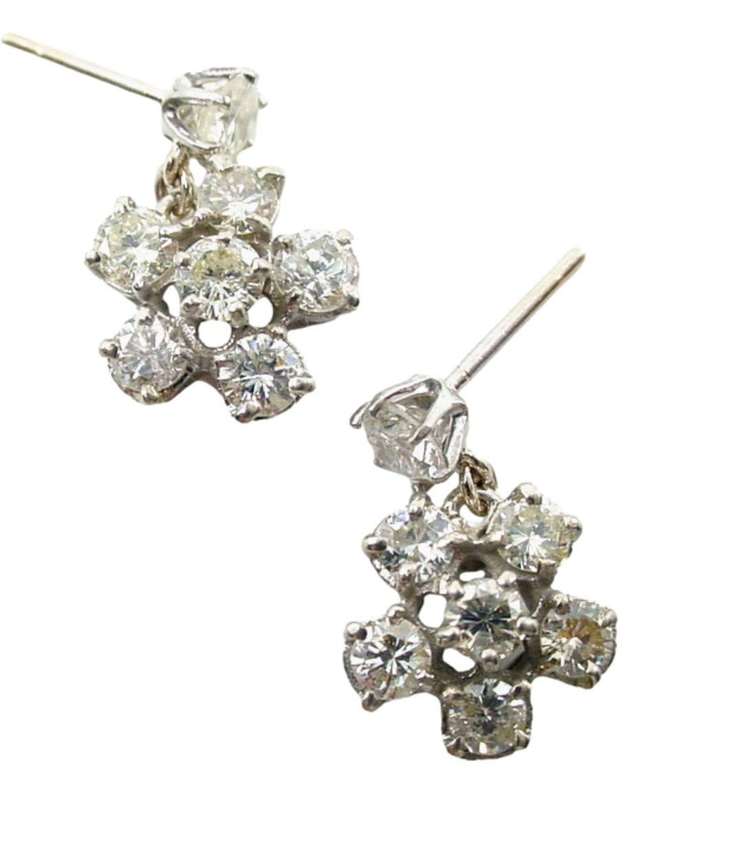 Vintage 2.00 Ct. Old Cut Diamond 14k Gold Halo Cluster Drop Earrings