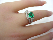 画像をギャラリービューアに読み込む, Art Deco Platinum Granat Brothers San Francisco Diamond Synthetic Emerald Ring
