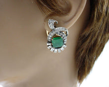 Charger l&#39;image dans la galerie, Luxe Retro 1940&#39;s Large Square Emerald Diamond 14k Gold Earrings
