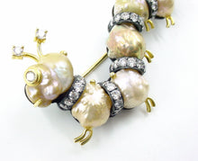 画像をギャラリービューアに読み込む, Whimsical 2.00 Ct Diamond Pearl &quot;Caterpillar&quot; Silver Gold Brooch --Laura Pels
