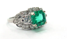 画像をギャラリービューアに読み込む, Art Deco Platinum Granat Brothers San Francisco Diamond Synthetic Emerald Ring
