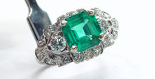 画像をギャラリービューアに読み込む, Art Deco Platinum Granat Brothers San Francisco Diamond Synthetic Emerald Ring
