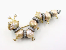 画像をギャラリービューアに読み込む, Whimsical 2.00 Ct Diamond Pearl &quot;Caterpillar&quot; Silver Gold Brooch --Laura Pels
