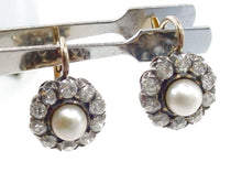 画像をギャラリービューアに読み込む, Antique Edwardian 1.80 Ct Diamond Pearl Halo Drop Silver Top Gold Earrings
