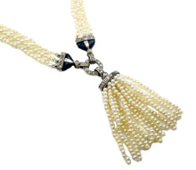 画像をギャラリービューアに読み込む, Superb Art Deco Sautoir--Hand Woven Pearl Diamond Onyx 14k Gold and Tassel
