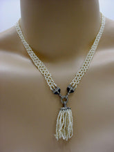 画像をギャラリービューアに読み込む, Superb Art Deco Sautoir--Hand Woven Pearl Diamond Onyx 14k Gold and Tassel
