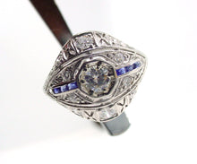 Charger l&#39;image dans la galerie, Art Deco Platinum OEC Diamond Sapphire Bombe Engagement Dinner Ring
