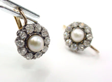 画像をギャラリービューアに読み込む, Antique Edwardian 1.80 Ct Diamond Pearl Halo Drop Silver Top Gold Earrings
