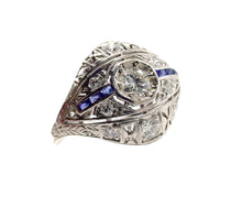 Charger l&#39;image dans la galerie, Art Deco Platinum OEC Diamond Sapphire Bombe Engagement Dinner Ring
