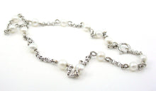 Charger l&#39;image dans la galerie, Delicate Platinum Cultured Pearl Diamond Station Rolo Link Bracelet
