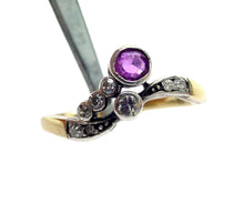 Charger l&#39;image dans la galerie, Antique Ruby Diamond Floral 14k Gold Ring -European Marks
