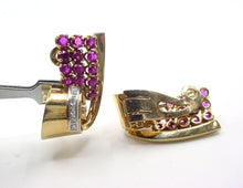 Charger l&#39;image dans la galerie, Striking Vintage Retro 1940s Ruby Diamond Platinum 14k Gold Clip Earrings
