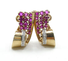 Charger l&#39;image dans la galerie, Striking Vintage Retro 1940s Ruby Diamond Platinum 14k Gold Clip Earrings
