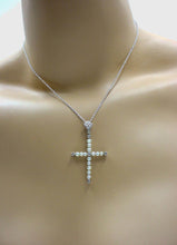 画像をギャラリービューアに読み込む, Edwardian Platinum Diamond Pearl Cross Pendant 14k White gold Chain Necklace
