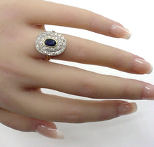 Charger l&#39;image dans la galerie, Antique Sapphire Diamond Platinum Gold Halo Ring--Princess Diana
