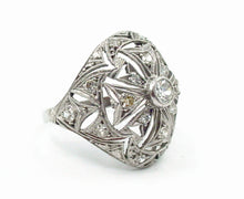 Carica l&#39;immagine nel visualizzatore di Gallery, Detailed Art Deco Platinum Old Cut Diamond Openwork Dinner Bombe Cocktail Ring
