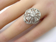 Charger l&#39;image dans la galerie, Detailed Art Deco Platinum Old Cut Diamond Openwork Dinner Bombe Cocktail Ring
