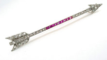 Charger l&#39;image dans la galerie, Coveted Art Deco Romantic Arrow Brooch Pin-Rubies and Diamonds
