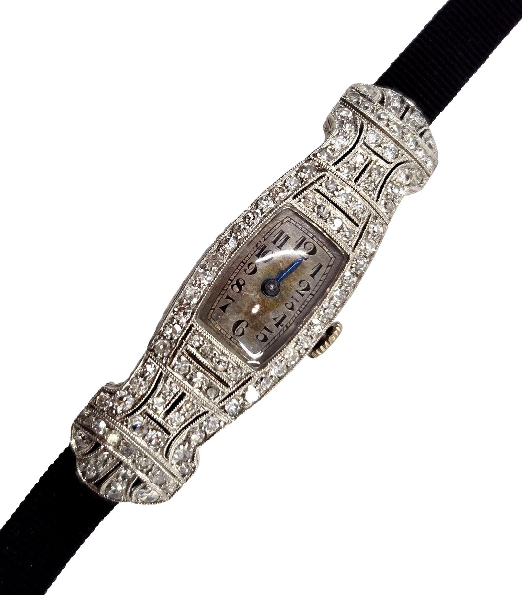 Art Deco Platinum Diamond Dinner Watch--1.00 Cts Old Cut Diamond